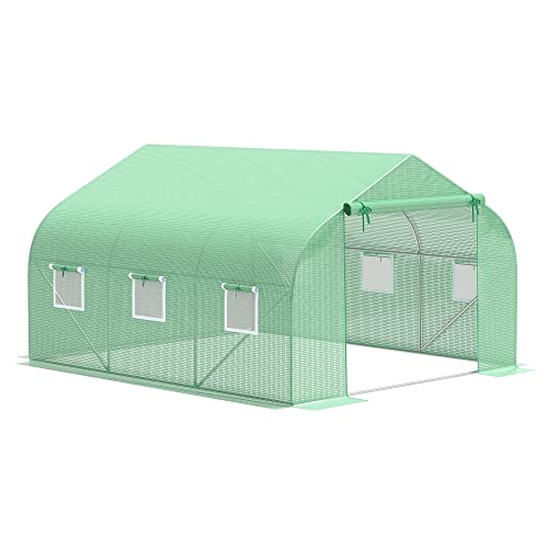 Photo 1 of *USED - MAJOR DAMAGE* Outsunny 12' x 10' x 7' Outdoor Walk-in Greenhouse, Tunnel Green House with Roll-up Windows, Zippered Door, PE Cover, Heavy Duty Steel Frame, Green