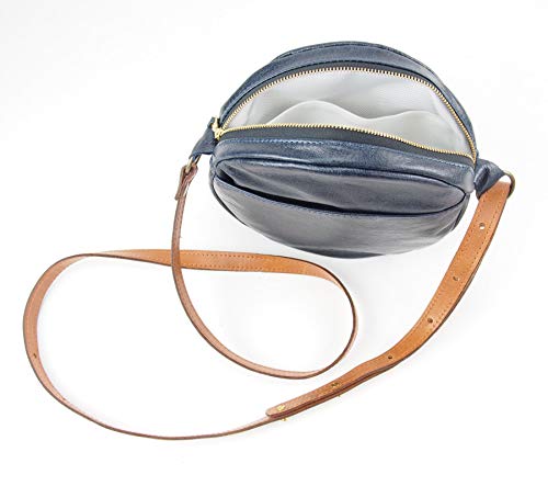 Leather Navy Blue Crossbody Round Canteen Purse