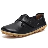 Fantiny Women's Genuine Leather Loafers Casual Moccasin Driving Shoes Indoor Flat Slip-On SlippersMMX7-Black-41