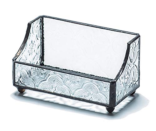 Utopz Retro Stained Glass Business Card Holder, Name Card Display Holder, Mosaic Glass Professional Card Holder for Office Desk Business, Vintage Black Color