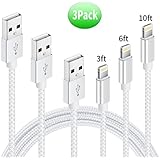 iPhone Cords, 3Pack 3FT 6FT 10FT Nylon Braided Lightning to Jiexun USB Charging Cable, Syncing &amp; Charging Cord for iPhone 7/ 6s Plus/ 6 /SE/5s 5c 5, iPad Air / mini / 4th, iPod Nano - Silver