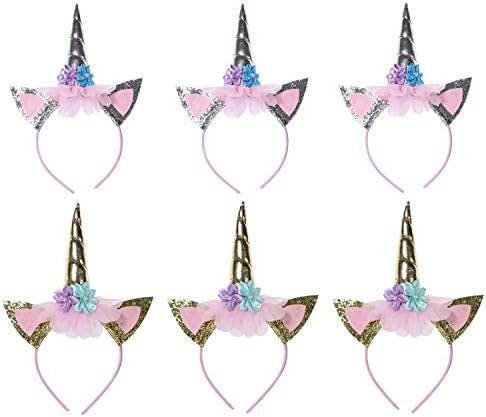 SIIYIX 6 Pack Unicorn Headbands Party Favors Supplies Birthday Decorations for Kids Girls Adults Fancy Dress Cosplay Decor