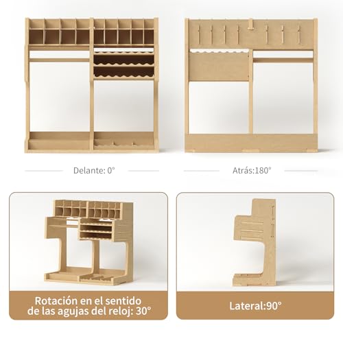 Bucasso Wooden Organizer Rack for Model Making with MDF Material, Paint Rack, Screwdriver/Brush Holder, for Tamiya Paints and Tools, GK1