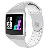 UMTELE For Fitbit Ionic Band, Two-toned Perforated Replacement Strap Breathable Accessory Wristband with Quick Lock&Release Buckle for Fitbit Ionic Smart Watch, Small, Silver/White
