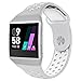 UMTELE For Fitbit Ionic Band, Two-toned Perforated Replacement Strap Breathable Accessory Wristband with Quick Lock&Release Buckle for Fitbit Ionic Smart Watch, Small, Silver/White