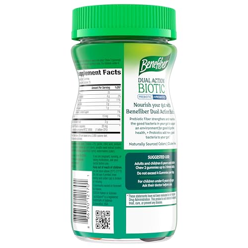 BENEFIBER PREBIOTIC FIBER SUPPLEMENT GUMMIES WITH PROBIOTICS FOR DIGESTIVE HEALTH, ASSORTED FRUIT FLAVORS – 50 COUNT