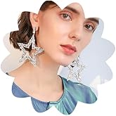 Xerling Full Crystal Rhinestone Star Dangle Hoop Earrings Big Star Drop Earrings Bling Sparkly Earrings for Party Wedding Bar