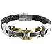 INBLUE Men's Stainless Steel Genuine Leather Bracelet Bangle Cuff Cable CZ Silver Gold Tone Black
