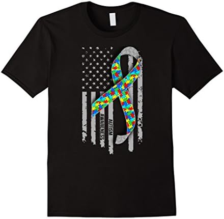 Men's AUTISM AWARENESS - PUZZLE FLAG RIBBON Medium Black