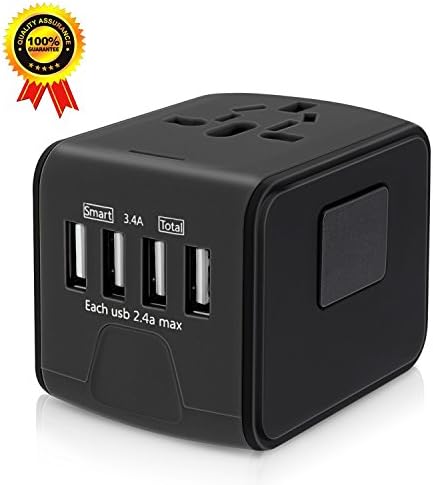 Travel Adapter, International Travel Power Adapter 3.4A 1500W 4 USB Ports All in One Worldwide AC Wall Outlet Plugs Universal Power Adapter for UK, US, AU, Europe Italy & Asia 150 Countries (Black)