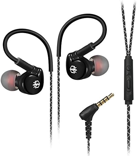 Wired Earhook Earphones, NEWONE In Ear Headphones with Mic Sweatproof Noise Cancelling Stereo Sport Earbuds for Running Jogging Exercise Gym Compatible IOS/Android/iPad/PC-Black