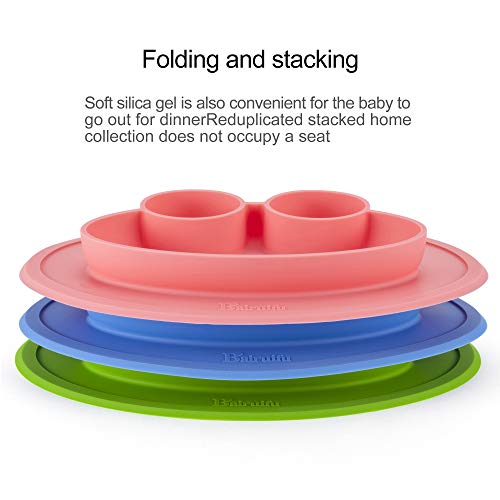 Baifuifu Baby Placemat Frog Round Silicone Suction Feeding Plate for Children,Toddlers, Babies Highchair Feeding Tray Table, Restaurant with Built in Plates and Bowl