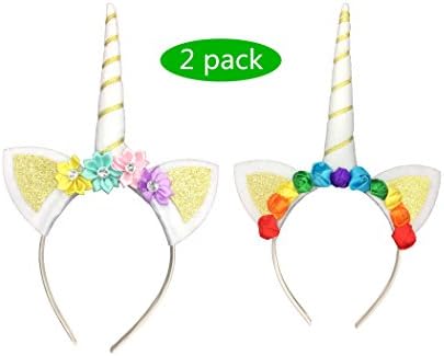 Rainbow Cat Ears Unicorn Headband for Christmas Halloween Costume or Birthday Parties(2 pairs) (style 3)