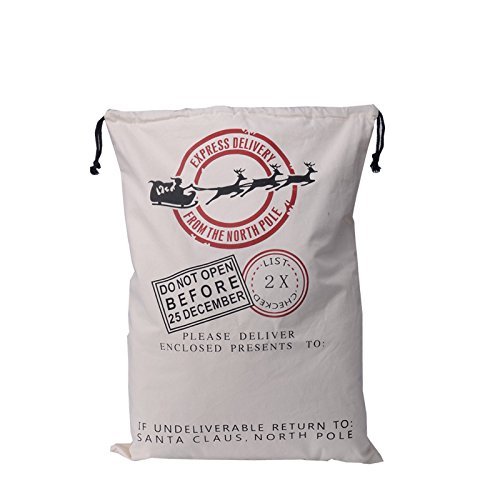 Ausein Christmas Sack Large Bag, Xmas Sacks, North Pole Mail Hessian Santa Stockings Sack, Personalised Name Space Large Storage Bags - 70 x 50 cm/ 28 x 20 inch, Beige