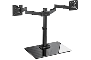 ErGear Freestanding Dual Monitor Stand, Monitor Mounts for 17 to 32 Inch Computer Screens, Dual Monitor Arm with Tempered Glass Base for 2 Monitors, Vesa Mount Desk Stand Fits Up to 22 lbs per Arm