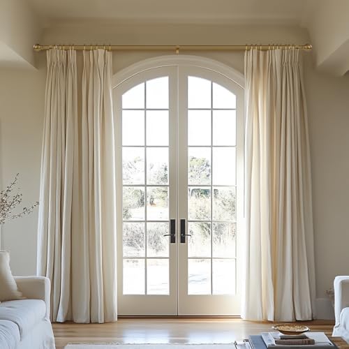 Warm Gold Curtain Rods for Windows 72-144 Inch Brass Extra Long Heavy Duty | Adjustable single 1" Diameter with vintage Brushed Bronze Metal Finials Antique for Living Room Bedroom Farmhouse Kitchen