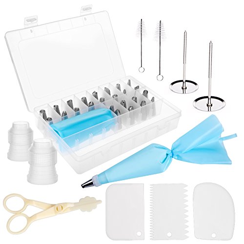 Cake Decorating Supplies,36 Pieces Cake Decorating Supplies Kit with 24 Icing Tips,2 Silicone Pastry Bags,2 Flower Nails,2 Reusable Plastic Couplers,2 Cake Brush,3 Cake Scrapers,1 Flower Lifter