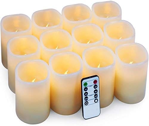Hausware LED Candles Battery Candles Flameless Candles Electric Battery Operated Candles Set of 12 (D: 3" X H: 4") Ivory Real Wax Pillar Candles Lights with Remote and Timer