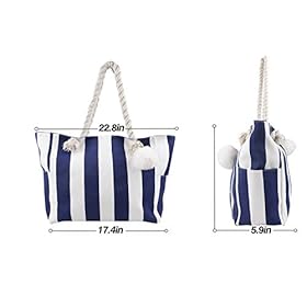Women Large Beach Canvas Tote Bag with Zipper Pockets for Swim Pool Gym Hiking Picnic Travel 41pWc0MW vL