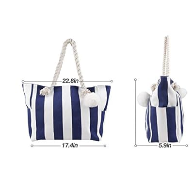 Women Large Beach Canvas Tote Bag with Zipper Pockets for Swim Pool Gym Hiking Picnic Travel 41pWc0MW vL
