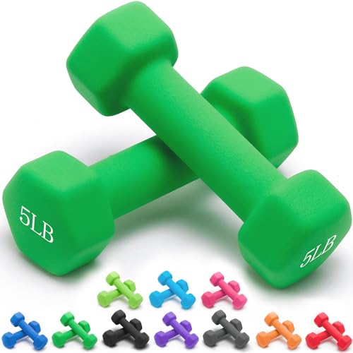 Portzon Dumbbells Neoprene with Non Slip Grip weight for Total Body Workout Exercise and Muscle Toning Compatible with of 2 Set,1-15 LB, Anti-Slip, Anti-roll, Hex Shape at Amazon
