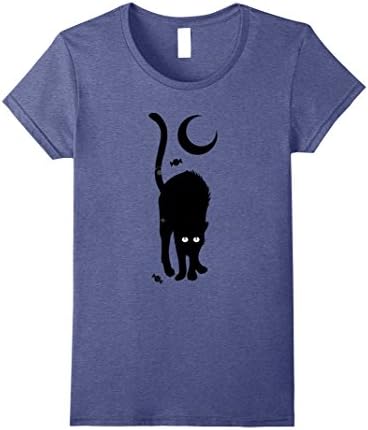 Womens Black Cat Helloween Tshirt Medium Heather Blue