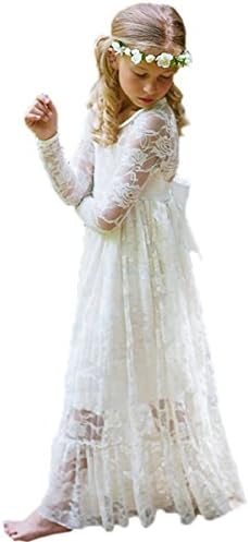 LovelyGirl Fancy White A Line Long Sleeves Lace Country Flower Girl Dresses NB033 6 Ivory