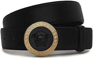Letter Medusa Head Buckle Leather Belt for Man Gold-Coffee