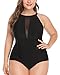 Daci Black Plus Size One Piece Swimsuits for Women High Neck Plunge Mesh Cut Out Bathing Suits 18 Plus
