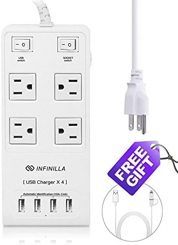 Infinilla 4-Outlet Surge Protector Power Strip with 4-port Smart USB Charging Station 6ft Cord