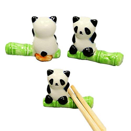 image for VANVENE 3 Pcs Set Cute Panda Ceramic Ware Chopsticks Stand Rest Rack D