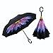 Procella Inverted Umbrella, Large Windproof Double Layer Canopy, Reverse Umbrellas for Car, Rain, Sun and Outdoor Use, Hands-Free C-Shaped Handle, UV Protection, Purple Flower Design