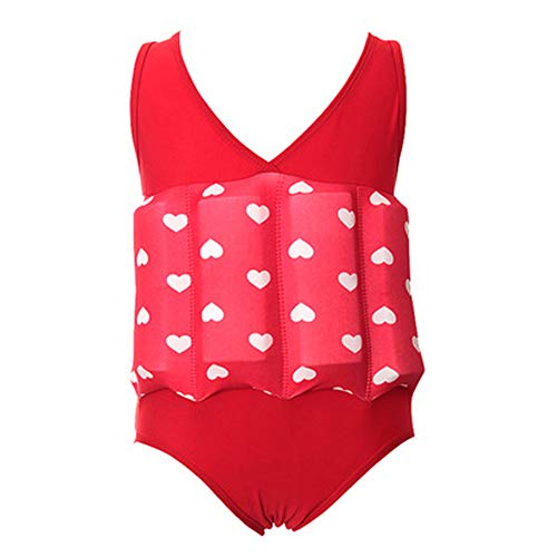 IDOPIP Kids Baby Girls Float Suit Red Heart Floatation Swimsuit with Adjustable Buoyancy Swim Vest Aid Jacket Beachwear Wet Suit Red 18-24M - Thumbnail 6