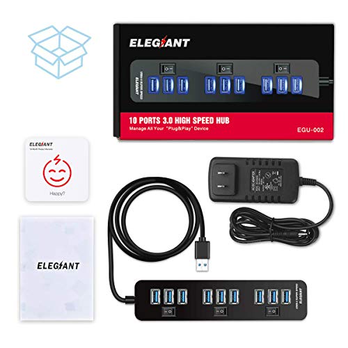 USB Hub 3.0, ELEGIANT High Speed 10-Port USB Data Hub Splitter with AC Power Adapter and Charging Ports for Computer MacBook Mac Pro/Mini Surface Pro 4 Laptop Notebook PC Mobile HDD - Thumbnail 6