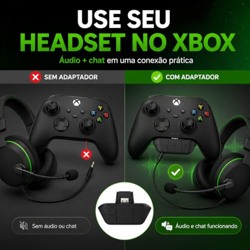 Adaptador Headset Compatível para Xbox One Series S X P2 P3 Áudio Estéreo Para Fone E Microfone No Controle Com Botões De Volume Para Jogos Online