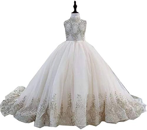 Girls' Adela Lace High Neck Pageant Dresses Ball Gown Hi-Low Applique