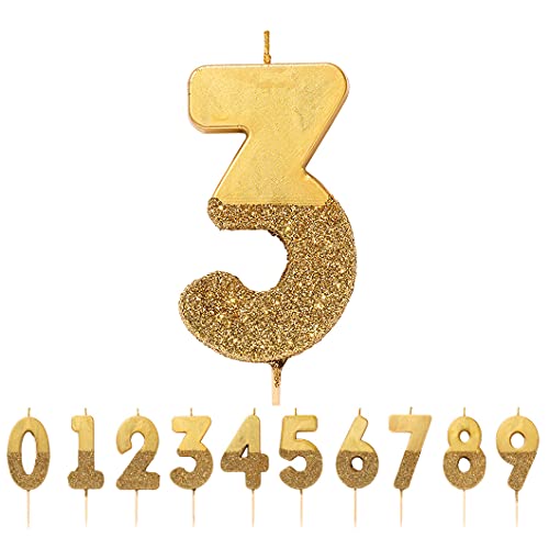 Gold Glitter Number 3 Birthday Candle, Premium Quality Cake Topper Decoration, Pretty, Sparkly For Kids, Adults, 30th Birthday Party, Anniversary, Milestone Age