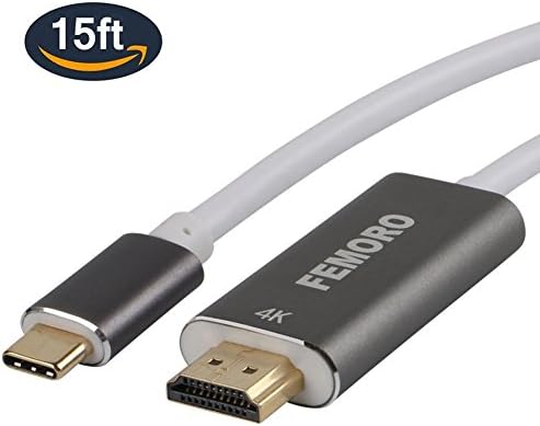 USB-C to HDMI Cable 15FT 4K@60Hz,FEMORO USB Type C (Thunderbolt 3 Compatible) to HDMI Cable for Dell,Macbook Pro 2017/2016,Macbook 2015,HP,Galaxy S8/S8Plus/Note8,Chromebook Pixel etc