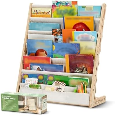 Bibliotheque Enfant en Bois Massif à 7 Niveaux - Etagere de Rangement pour Livres - Présentoir Livres Bebe avec Design Stable - Meuble Montessori pour Chambre d’Enfant (63 cm, Naturel)