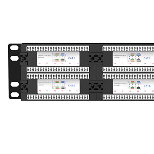 AMPCOM Premium Series CAT6 Patch Panel,15μ Gold Plated, 2U 48-Port Rackmount or Wallmount Punch Down Patch Panel, Cable Management Panel, Label Board, RJ45, 568A 568B - Thumbnail 6