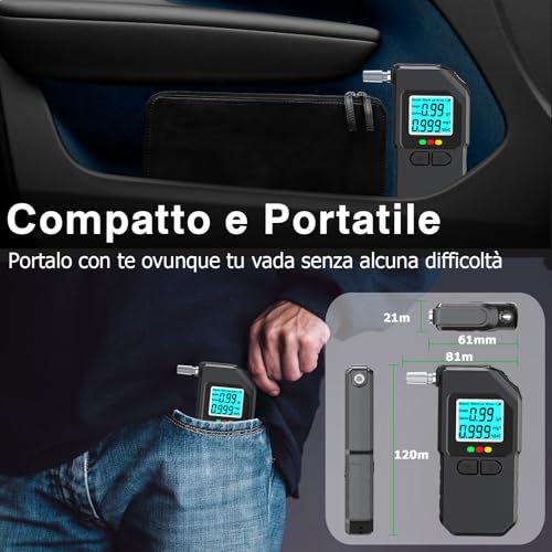 Super Barley Portable Breathalyser Certified Professional Alcohol Test, Digital Breathalyzer with LED Screen Display, with 20 Nozzles, for Personal Family and Professional Use