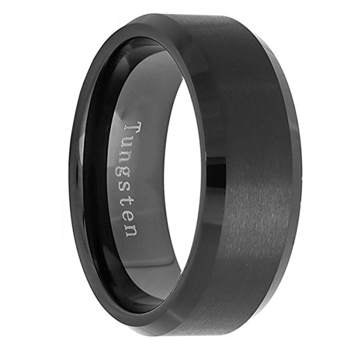 Freeman Jewels Black Tungsten Rings for Men 8mm Wedding Band Brushed Matte Finish Center(9.5) - Thumbnail 3