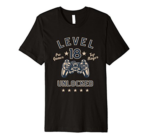 Mens 18th Birthday Gift T-Shirt Level 18 Unlocked (Slim Fit) Large Black