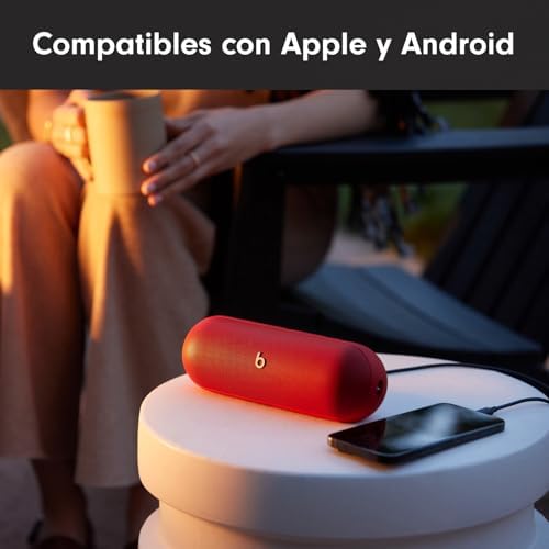 Pill - Altavoz Bluetooth inalámbrico y Cargador portátil Mediante USB-C, hasta 24 Horas de autonomía, Resistencia al Agua IP67, Compatible con Apple y Android, micrófono Integrado – Rojo Fuego