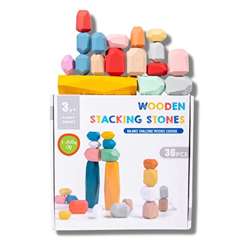 TODDLE UP Montessori Wooden Stacking Rocks for Toddlers 13 36Pc Stacking Stones, Wooden