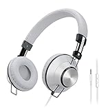 Reetec Lightweight Stereo Bass On-ear Headphones Over-ear Headsets Earphones with Microphone 3.5mm for Cellphones iphone Laptop Tablet Mp4 Mp3 (White)