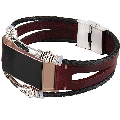 somoder Leather Bands Compatible Fitbit Charge 3, Handmade Vintage Leather Bracelet Bohemia Decor Replacement Fitbit Charge 3 Bands (DIY Style)