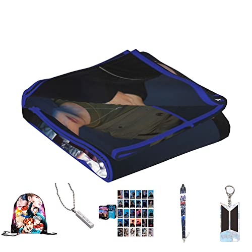 Bt-s Throw Blankets Gift Set Merch Keychain Bag Lanyard Bracelets Posters Living Room Luxury Gift Bedroom Blanket Merchandise (5 Product Package, 50in*40in for Kids)