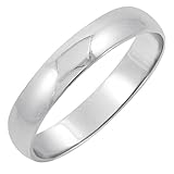 Men's 10K White Gold 4mm Classic Fit Plain Wedding Band (Available Ring Sizes 7-12 1/2)