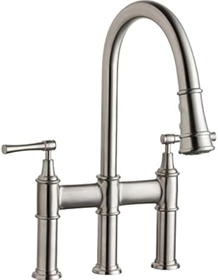 Elkay Lkec2037ls Explore Three Hole Bridge Faucet With Pull Down